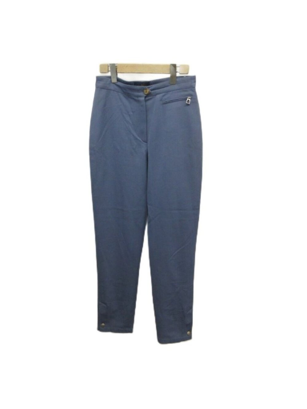 Hermes Trousers Pants Bottom Wool Zip Pocket Hem Button Smoke Blue 40